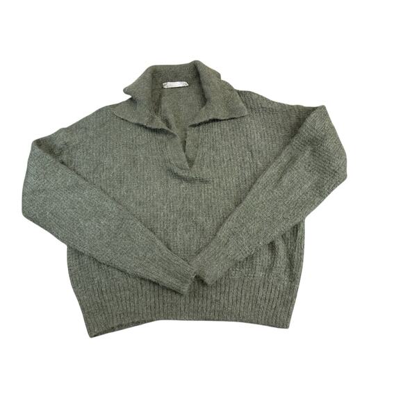 Everlane The Alpaca Waffle-Stitch Polo Sweater Pullover Wool Blend Green XS - Picture 4 of 12